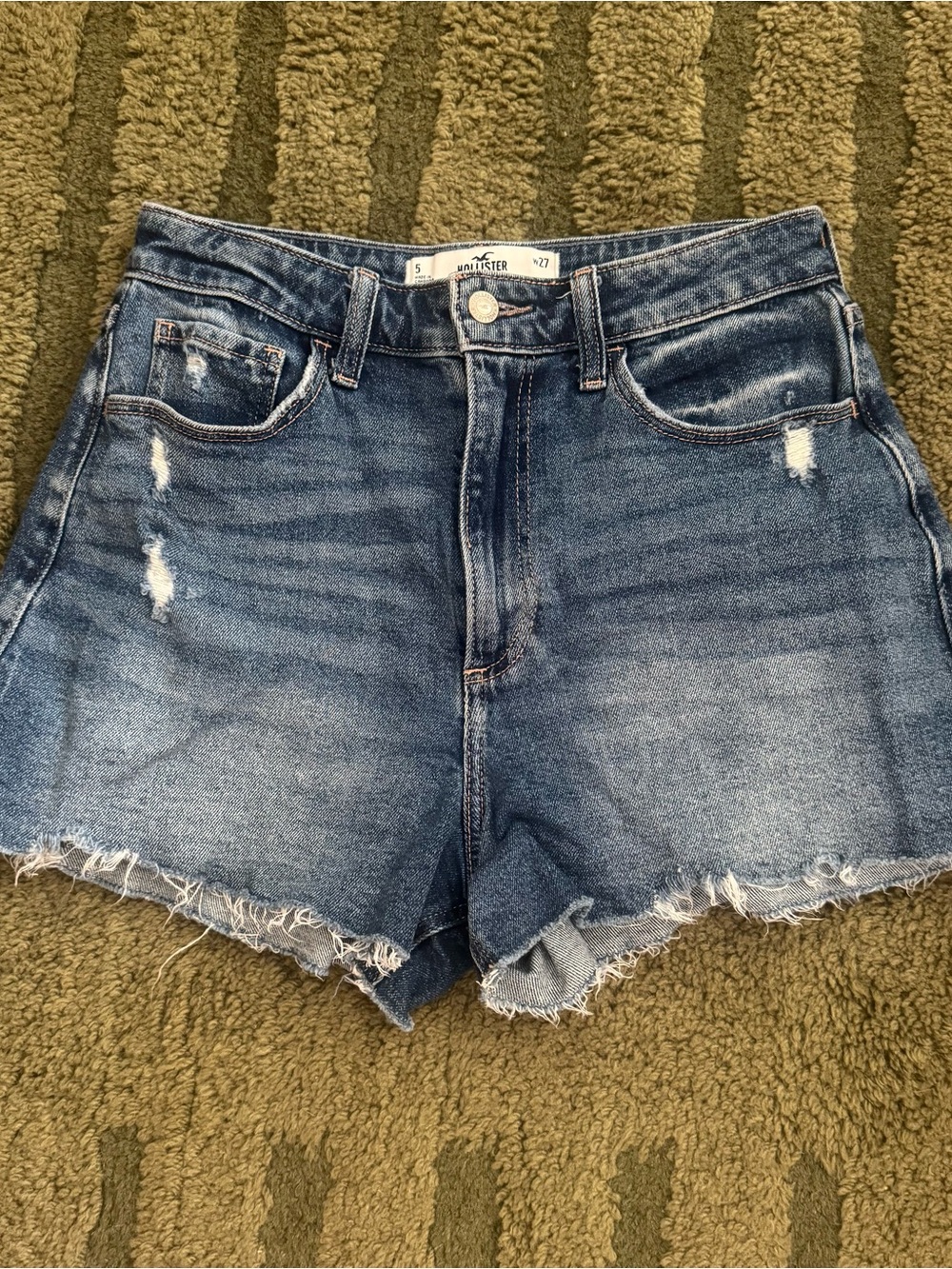 Hollister Frayed Hem Mid-Blue Denim Shorts